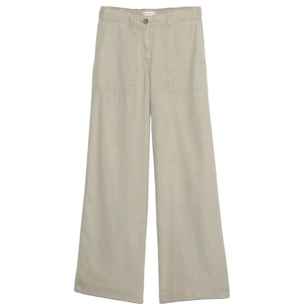 Banana Republic Women's Super-Soft Soma Mid-Rise Wide-Leg Pants Green Tea Sz S
